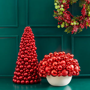 TOPIARY AND TABLE CENTER DUO WITH RED BALLS