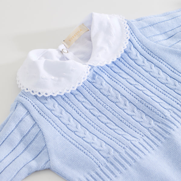 CONJUNTO MACACÃO EM TRICOT AZUL E BODY