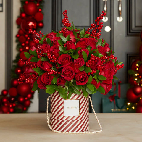 HAT BOX CLASSIC CHRISTMAS COM ROSAS E GALHOS