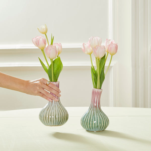 DUO DE VASOS ARCADIA COM TULIPAS COR-DE-ROSA