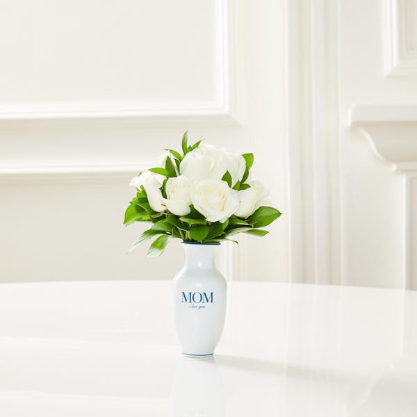 VASO PORCELANA MOM COM ROSAS BRANCAS