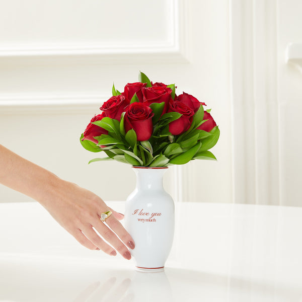 VASO PORCELANA LOVE COM ROSAS VERMELHAS