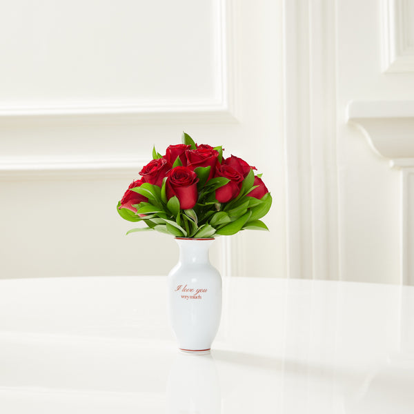 VASO PORCELANA LOVE COM ROSAS VERMELHAS