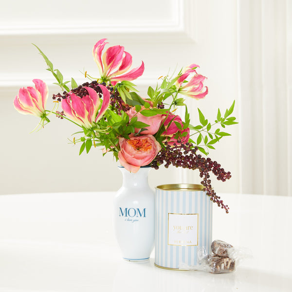 VASO PORCELANA MOM COM FLORES MODERNAS E PALHA ITALIANA