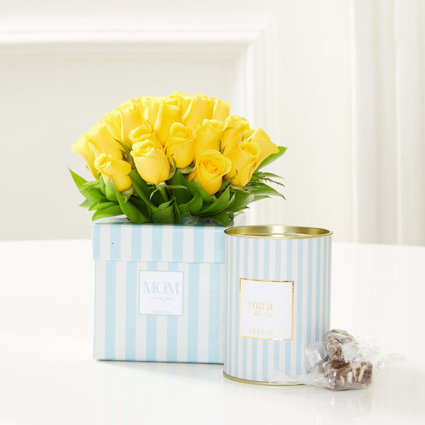 CAIXA MOM I LOVE YOU COM ROSAS AMARELAS E PALHA ITALIANA