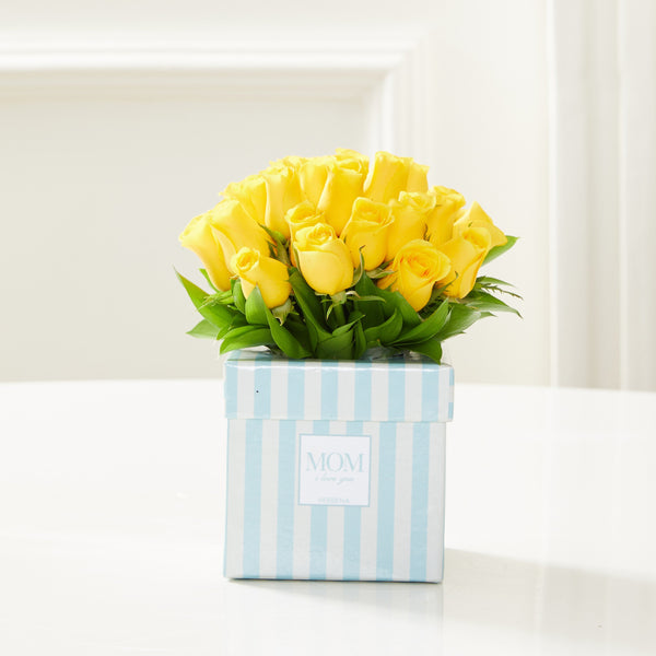 CAIXA MOM I LOVE YOU COM ROSAS AMARELAS