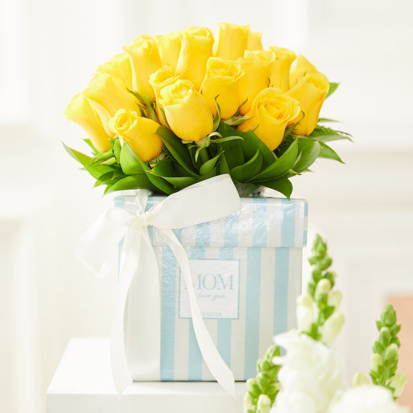 CAIXA MOM I LOVE YOU COM ROSAS AMARELAS E PALHA ITALIANA