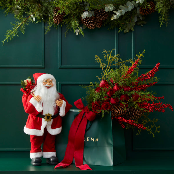 VERBENA GIFT BAG COM FLORES VERMELHAS E PAPAI NOEL CLASSICO