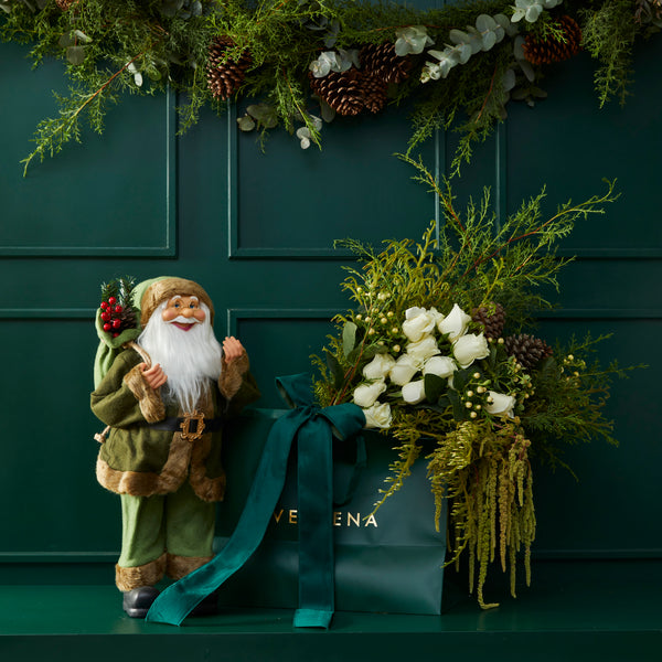 VERBENA GIFT BAG COM FLORES BRANCAS E PAPAI NOEL HERBAL GREEN