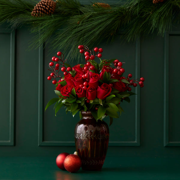 VASO RED DAVOS COM ROSAS E BERRIES DE NATAL