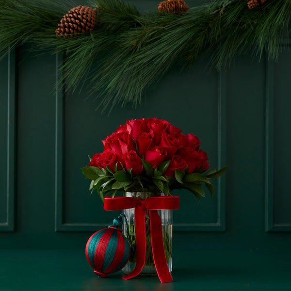 VASO VERBIER CHRISTMAS COM ROSAS VERMELHAS