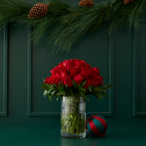VASO VERBIER CHRISTMAS COM ROSAS VERMELHAS