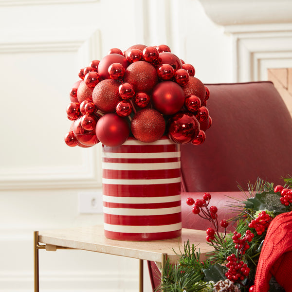 VASO RED STRIPES COM BOLAS DE NATAL