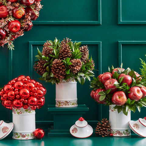 TRIO BOWLS PINECONE WITH APPLES, PUNES AND BALLS