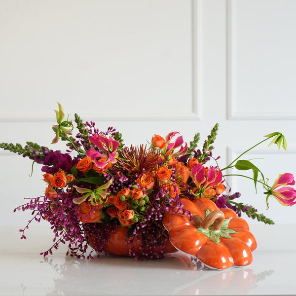 CERAMIC PUMPKIN WITH FLOWERS