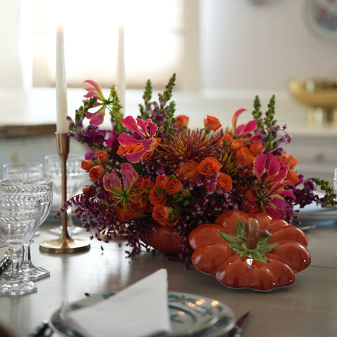 CERAMIC PUMPKIN WITH FLOWERS