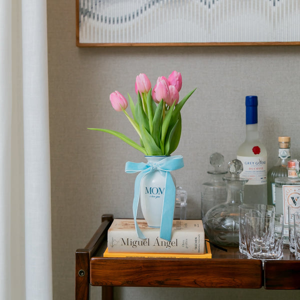 VASO PORCELANA MOM COM TULIPAS COR DE ROSA