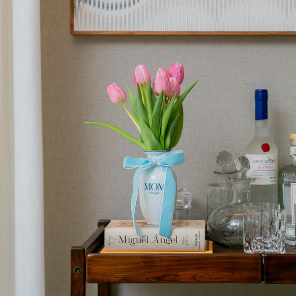 VASO PORCELANA MOM COM TULIPAS COR DE ROSA