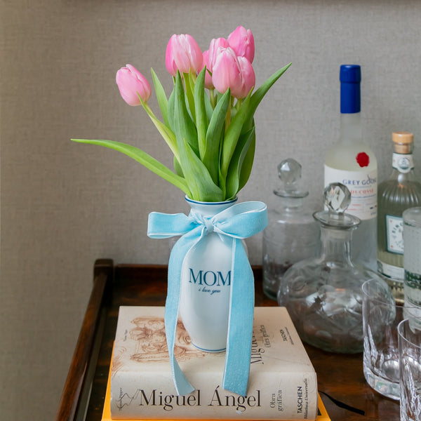 VASO PORCELANA MOM COM TULIPAS COR DE ROSA