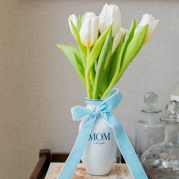 VASO PORCELANA MOM COM TULIPAS BRANCAS