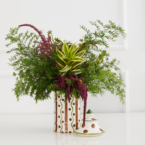 BOWL BROWN STRIPES COM FOLHAGENS