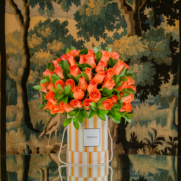 TRIO ORANGE STRIPES BOXES COM ROSAS