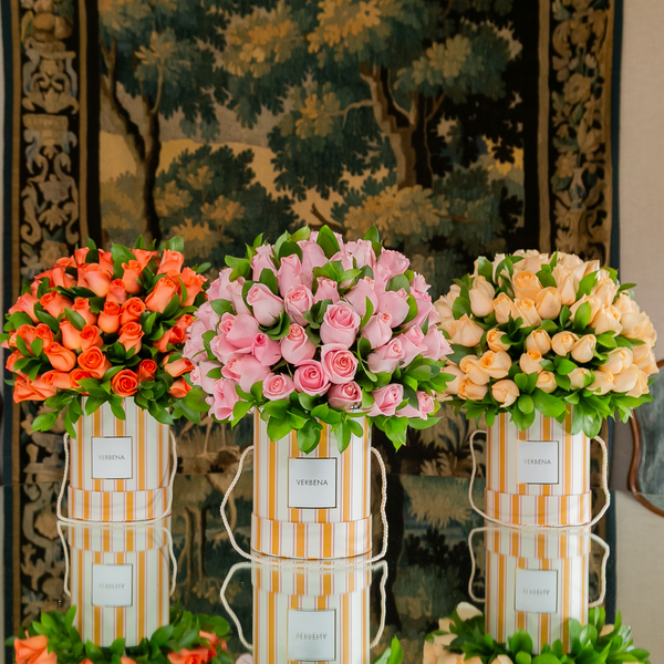 TRIO ORANGE STRIPES BOXES COM ROSAS