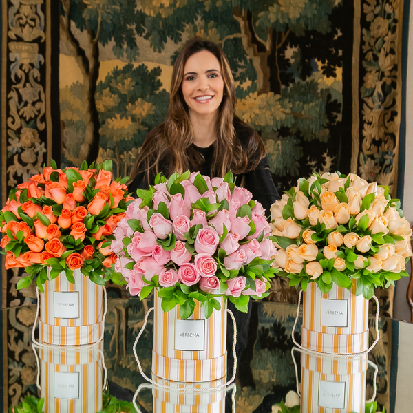 TRIO ORANGE STRIPES BOXES COM ROSAS