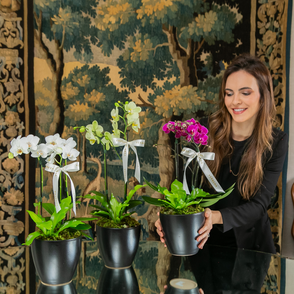 TRIO DE VASOS NERO COM ORQUIDEAS