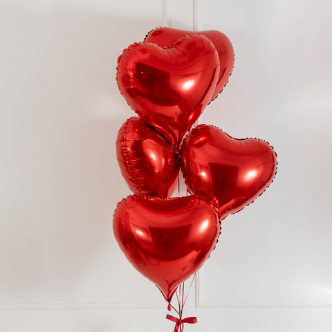 BOUQUET 5 HEART BALLOONS (MORE COLORS AVAILABLE)